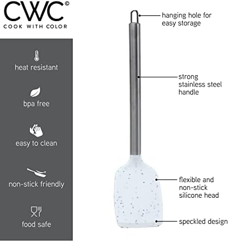 COOK WITH COLOR Silicone Cooking Utensils, Kitchen Utensil Set, Easy to Clean Silicone Kitchen Utensils, Cooking Utensils for Nonstick Cookware, Kitchen Gadgets Set, 5 Pieces, Speckled White - Image 2