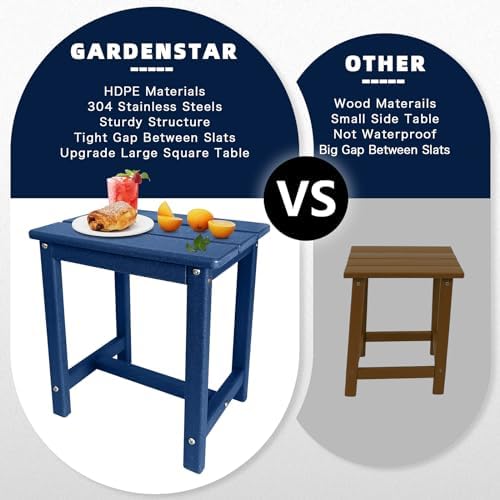 GARDENSTAR Adirondack Square Side Table,one-Tier Outdoor end Table, Patio Side Table for Pool,Porch,Backyard,Relaxing Companion (Blue) - Image 4