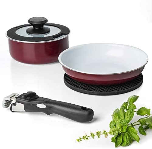 Moss & Stone 5-Piece Nonstick Pots and Pans Set, Removable Handle Cookware by Mossstone