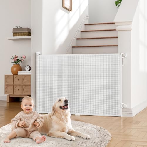 Retractable Baby Gate for Stairs, Dog Gate Indoor 55" Wide × 34" Tall White by Babepai%C2%AE