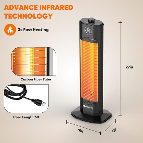 Outdoor Electric Patio Heater, Haimmy 27- inch Outdoor Electric Patio Heater, 1200W Instant Heating, 2 Heat Levels, Tip-Over & Overheat Protection, IPX5 Waterproof Tower Space Heater - Image 5