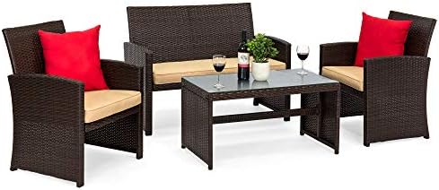 Best Choice Products 4-Piece Outdoor Wicker Patio Conversation Furniture Set for Backyard w/Coffee Table, Seat Cushions - Brown/Beige by BestChoiceProducts
