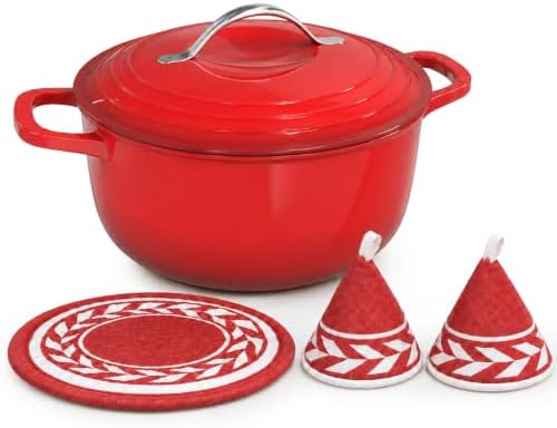 Winado 5 Qt Enameled Cast Iron Dutch Oven Pot with Lid, Red Ombre by Winado