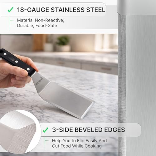 Stainless Steel Spatula Set - Heavy Duty Spatula and Scraper - Great for Cast Iron Griddle BBQ Flat Top Grill - Commercial Grade - Image 2