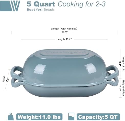 VORRINGARD Enameled Cast Iron Sourdough Bread Oven, Dutch Oven, Loaf Cast Iron Bread Pan for Homemade Bread Baking, Meatloaf Pan with Lid, 5QT, Sea Salt - Image 2