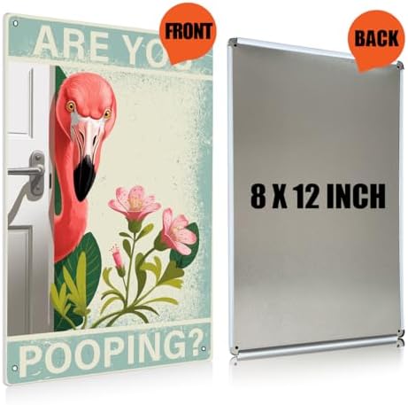 BEASTZHENG Metal Tin Sign Vintage Flamingo Metal Sign, Funny Bathroom Wall Art with "Are You Pooping?" 8x12 Inches Quote, Unique Tropical Farmhouse Decor for Flamingo Lovers - Image 2