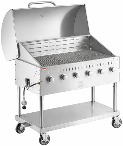 Commercial Stainless Steel Outdoor Liquid Propane Grill with Roll Dome Lid, 48" Cooking Surface, 6 Burners, 96,000 BTU, for Restaurant Patio, Resort, Catering, Outdoor Kitchen, Hotel - Image 3