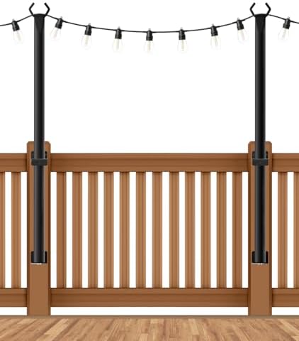 AHRLHR 2 Pack String Light Poles,4 Ft String Light Poles for Outside with Fixing Clips,Metal Poles for Outdoor String Lights, Hanging Light Poles for Deck Fence Garden Backyard Wall Bistro by Unknown