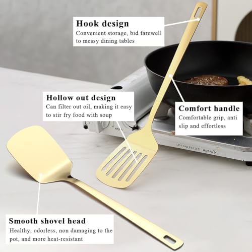 Evanda Gold Kitchen Utensils Set 6pcs, Titanium Plating Stainless Steel Cooking Utensils Set, Heavy Duty Kitchen Tools Spatulas Set, Home Essentials Kitchen Gadgets Accessories - Image 4