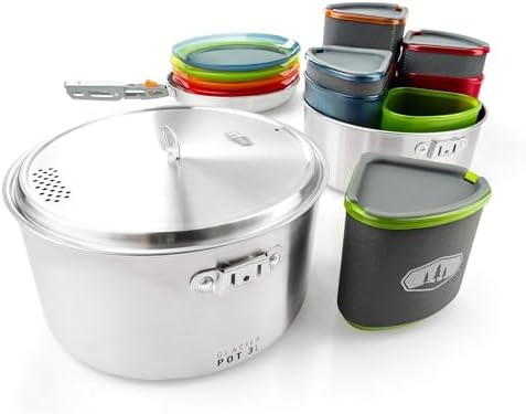 GSI Outdoors Glacier Stainless Camper 4 Person Packable Cookware & Dinnerware Set for Camping or Backpacking by GSIOutdoors
