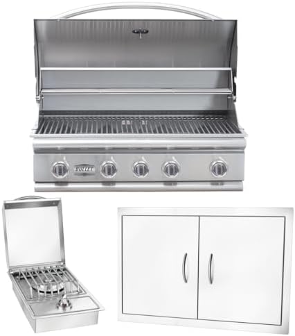 Bullet by Bull Stainless Steel Outdoor Kitchen Set - Built-In Liquid Propane Grill, Perfect for Entertaining -BBQ Kitchen Isl& Bundle - Includes 5 Burner Grill, Double Access Door & Side Burner by Unknown