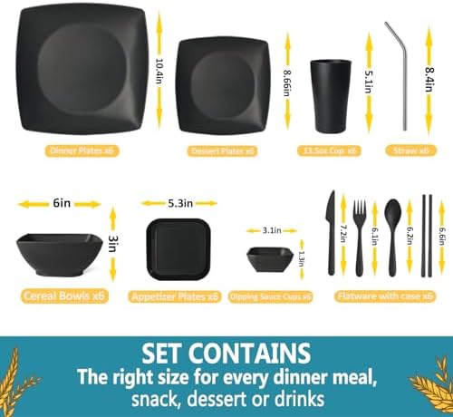 Teivio 66-piece Black Plates and Bowls Sets, Flatware Dinnerware sets for 6 - Image 2