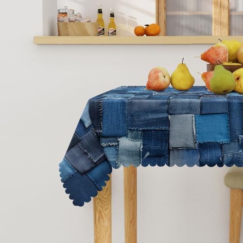 Denim Patchwork Tablecloth 54x54 Inch Square Vintage Romance Indigo Tablecloths Polyester Table Cloth for Holiday Parties Kitchen Dining Indoor Outdoor - Image 3