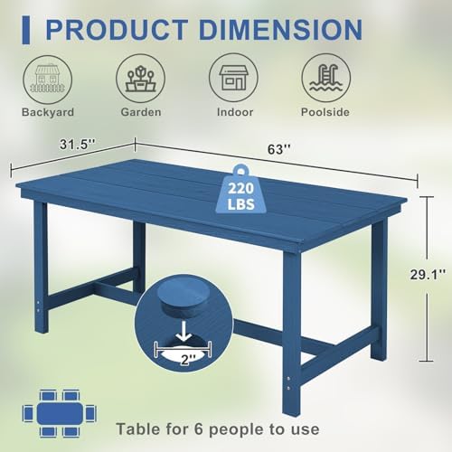 FUNBERRY Outdoor Dining Table, HDPE 6-Person Patio Table with Umbrella Hole - Image 5