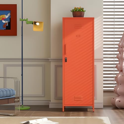 Metal Locker Storage Cabinets Lockable Single Storage Cabinet with Door and Removable Shelves Kids Locker for School Gym Pantry Kitchen (Orange) - Image 2