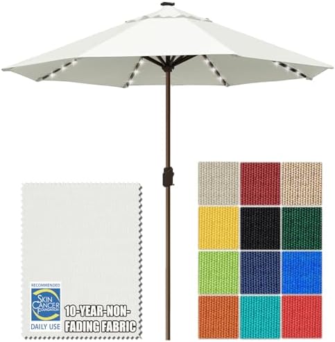 EliteShade USA 10-Year-Non-Fading 10ft Market Patio Umbrella, Commercial Grade Table Sun Umbrella with 80 Solar LED Lights, Crank Open, Windproof & UPF 50+ UV Protection for Garden, Deck, Pool, Backyard, No Tilt, White by EliteShade