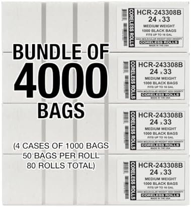 Aluf Plastics 16 Gallon 8 Micron (eq) Black Trash Bags 24" x 33" 4000 Count - Image 2