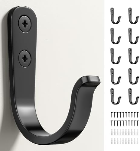 10Pcs Wall Hooks, Black Metal Coat and Towel Hooks, Holds Up to 40 lbs by jockcaras