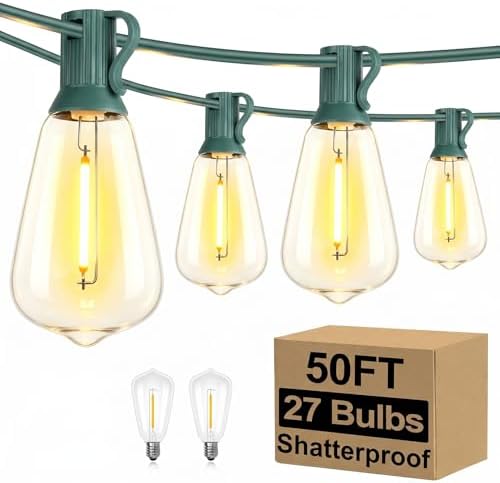 Brightever 50FT Outdoor String Lights 27 Bulbs, Waterproof Patio Lights by Brightever