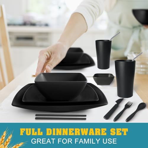 Teivio 66-piece Black Plates and Bowls Sets, Flatware Dinnerware sets for 6 - Image 6