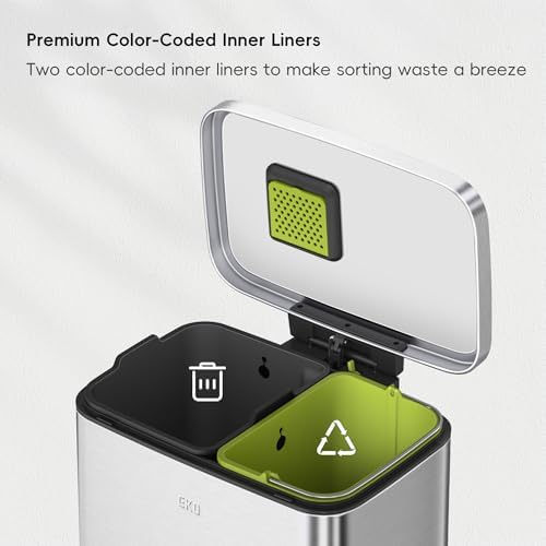 EKO Madison Brushed Stainless 25L+20L Dual Compartment Step Trash Can with Inner Liner, Recycling Bin, Soft-Close Lid, Fingerprint-Resistant Finish, and Durable Stainless Steel for Home and Office - Image 7