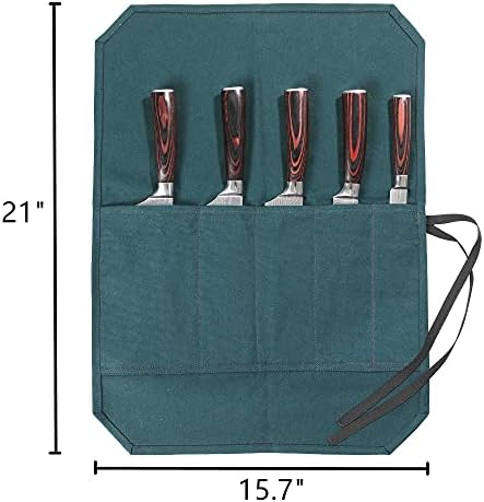 Chef's Knife Roll Bag, Heavy Duty Waxed Canvas With Cut-Resistant Lining Knife Bag (5 Slots, DarkGreen) - Image 4