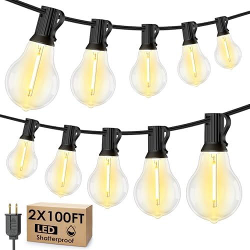 Larkvue 200FT(2x100FT) Outdoor String Lights, 63 A39 Edison Bulbs, Black by Larkvue