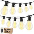 Larkvue 200FT(2x100FT) Outdoor String Lights, 63 A39 Edison Bulbs, Black by Larkvue