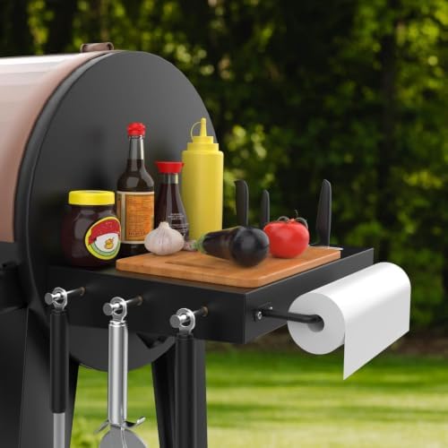 Grill Side Shelf for Pit Boss 700 820 Series Pellet, Tray Side Shelf for Pit Boss 700, 700FB Pellet Grill Accessories Table Serving Tray with Paper Towels & 3 Hooks - Image 2