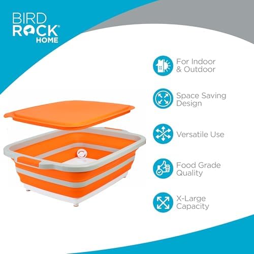 BIRDROCK HOME 18L Collapsible BBQ Prep Tub with Lid, Orange, 22” L x 16” W - Image 3