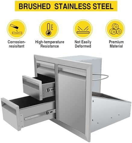 Outdoor Kitchen Drawer Combo Cabinet Outdoor Kitchen Stainless Steel Trash Triple Drawers For BBQ Island Grill Station,G1 - Image 5