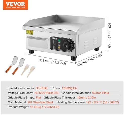 VEVOR Commercial Electric Griddle, 14", Countertop Flat Top Griddle - Image 7