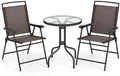 Goplus Patio Bistro Set, 3-Piece Patio Dining Furniture Set with Round Tempered Glass Table, 2 Foldable Chairs, Small Outdoor Folding Chairs & Table Set for Porch Garden Pool Yard by Goplus
