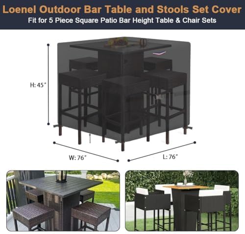 Outdoor Waterproof Dining Table Bar Set Cover, 76"L x 76"W x 45"H - Image 2