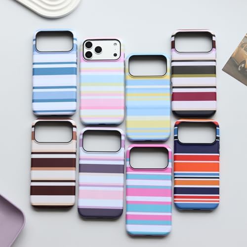for iPhone 18 Pro Case, Magnetic Matte Frosted Dual-Layer Striped Phone Case for Women, Retro Aesthetic Cover Compatible with MagSafe Accessories - Sea Salt Lemon - Image 5