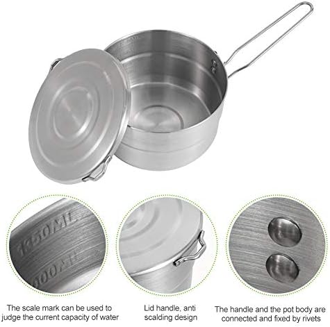 Stainless Steel Camping Cook Pot, 1.5L Camping Cookware with Lid and Folding Handle, Large Capacity Bento Pot for Outdoor Backpacking Camping Hiking Picnic - Image 3