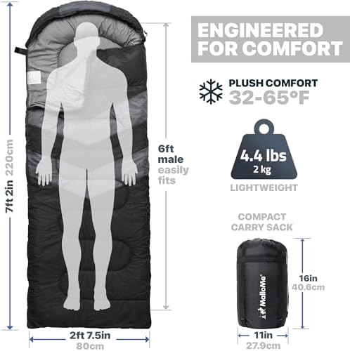 MalloMe Sleeping Bags for Adults Cold Weather & Warm - Backpacking Camping Sleeping Bag for Kids 10-12, Girls, Boys - Lightweight Compact Camping Essentials Gear Accessories Hiking Sleep Must Haves - Image 2