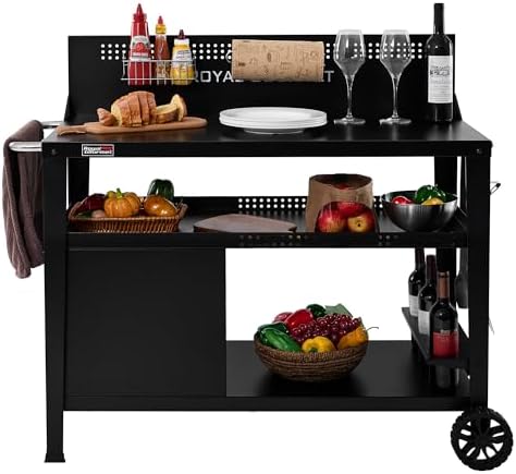 Royal Gourmet PC4401B 3-Tier Dining Cart with Wind Guard, Black by RoyalGourmetCorp