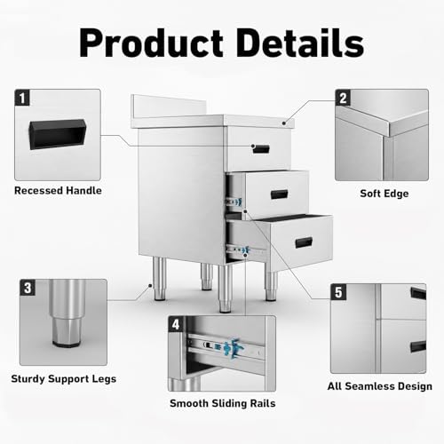 Outdoor Kitchen Drawer, 3-Tier Stainless Steel BBQ Drawer Cabinet, Weatherproof Storage Drawers for Patio, Backyard, Commercial Restaurant & Garage, Heavy Duty Drawer Unit (19.7"W x 20.9"D x 35.4"H) - Image 4