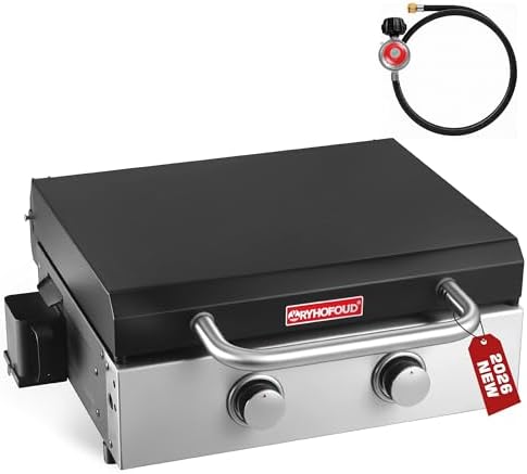 2-Burner Portable Propane Griddle with Top Lip and Grease Cup - Image 4