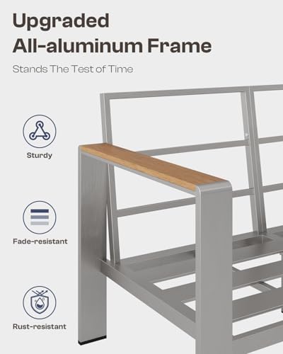 Aluminum Outdoor Patio Furniture Set with Coffee Table, 4 Piece Patio Conversation Sets with Washable Thick Cushions, Outdoor Sectional Furniture Set for Porch, Balcony, Deck, Silver - Image 5