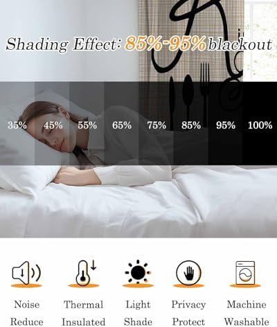 Kitchen Tableware Blackout Curtains 54 Inch Length Knife and Fork Thermal Insulated Window Curtain Window Drapes 2 Panels for Bedroom Living Room 52" Wx54 L - Image 5