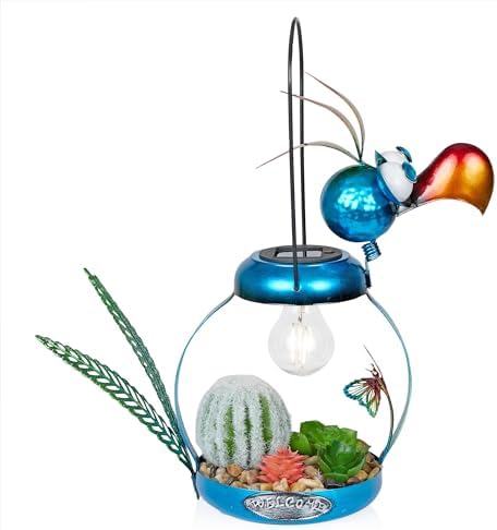 Alpine Corporation 16" H Outdoor Solar-Powered Metal Flamingo Yard Statue, with Enclosed LED Lights, Garden Decor for Patio, Lawn or Porch, Blue - Image 3