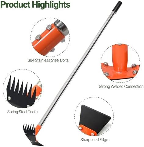 59 Inch One-Piece Handle 2-in-1 Garden Hoe and Weed Puller Tool - Image 6
