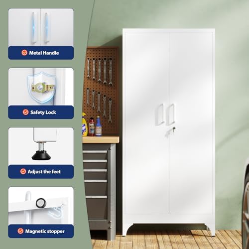 Yizosh Metal Garage Storage Cabinet with 2 Doors and 4 Adjustable Shelves - 71" Steel Lockable File Cabinet,Locking Tool Cabinets Furniture of Metal for Home,Office,Garage,Gym,School - Image 4