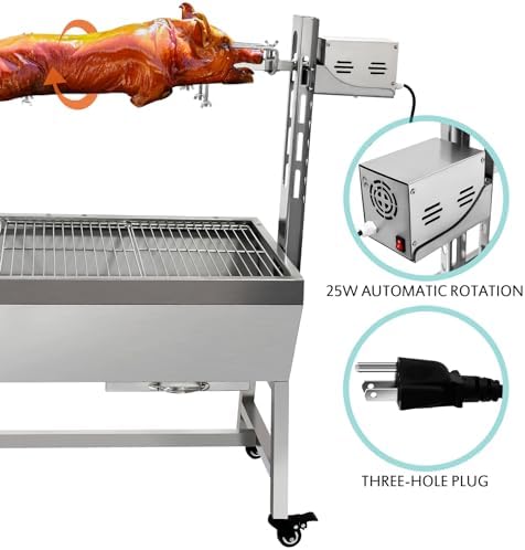 37" Electric Rotisserie Grill, Pig Lamb Spit Roaster Stand Rotisserie 132 Lbs Capacity With Adjustable Height, BBQ Charcoal Rotisserie Grill Kit Stainless Steel For Outdoor Party Camping - Image 5