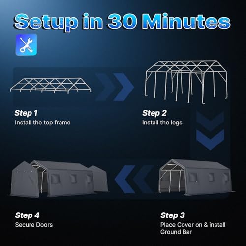 ADVANCE OUTDOOR 13x20 ft Carport 2 Roll up Doors & Vents Outdoor Portable Storage Shelter Garage Tent for Vehicle Boat Truck Anti-UV Snow Resistant Waterproof, Gray - Image 2