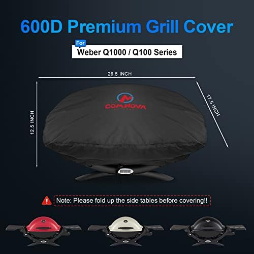 Comnova Weber Q Series Grill Cover - Heavy Duty & Waterproof, 26.5 Inch BBQ Cover for Q1000, Q1200, Q1400 - Image 3