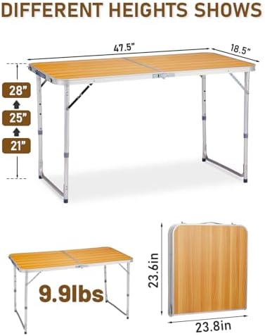 Outvita 4ft Portable Folding Camping Table Lightweight Suitcase Wood - Image 3