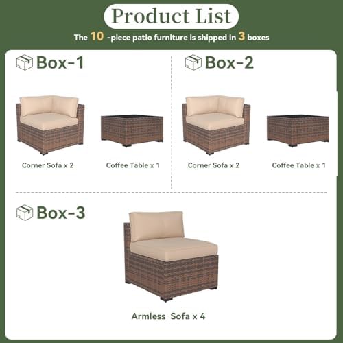Aoxun 10 Piece Patio Furniture Set Wicker Rattan Patio Conversation Set - Image 6